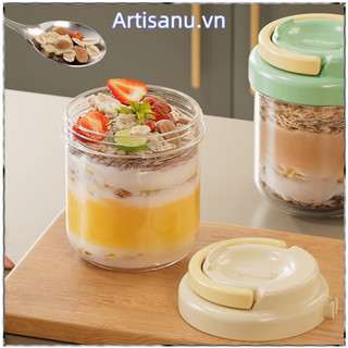 ARTISANU Cốc Ăn Sáng, Có Nắp Và Thìa Bát Sữa Chua Di Động, Cốc Salad 430ML Chống Rò Rỉ Ăn Sáng