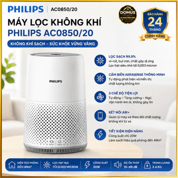 Máy Lọc Không Khí Philips AC0850/20 Chính Hãng Lọc Bụi Mịn HEPA Phòng 49m² BH 24 Tháng
