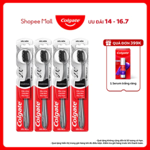 Bộ 4 Bàn chải Colgate 360 kháng khuẩn Charcoal lông chải xoắn kép
