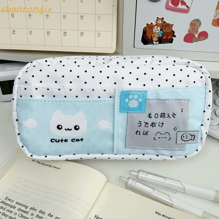 Hộp Đựng Bút Chì Họa Tiết Mèo AUGIX, Túi Đựng Bút Nhiều Lớp Màu Kem Chấm Bi, Ins Dễ Thương Thiết Thực Phong Cách Văn Phòng Phẩm Tổ Chức Văn Phòng Phẩm Văn Phòng Phẩm Văn Phòng