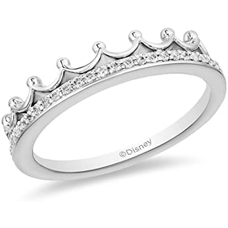 Jewelili Enchanted Disney Fine Jewelry 10K Vàng Trắng 1 / 10 Cttw Kim Cương Majestic Princess Tiara Nhẫn