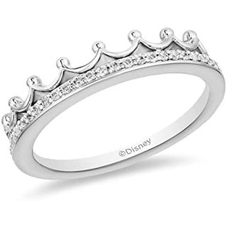 Jewelili Enchanted Disney Fine Jewelry 10K Vàng Trắng 1 / 10 Cttw Kim Cương Majestic Princess Tiara Nhẫn