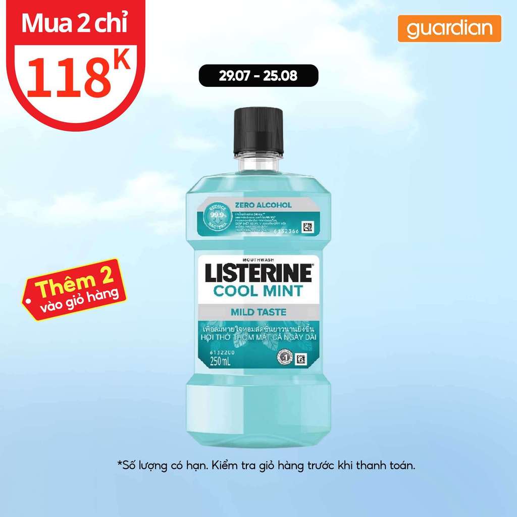 Nước Súc Miệng Không Cay Cool Mint Zero Alcohol Listerine 250Ml