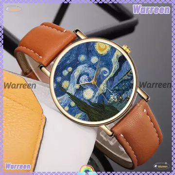 WARREEN Đồng hồ thạch anh nữ, Đồng hồ quyến rũ Nghệ thuật ấn tượng Đồng hồ vẽ tranh, Dây da thời trang Đồng hồ đeo tay thông thường Đồng hồ đeo tay nữ thanh lịch