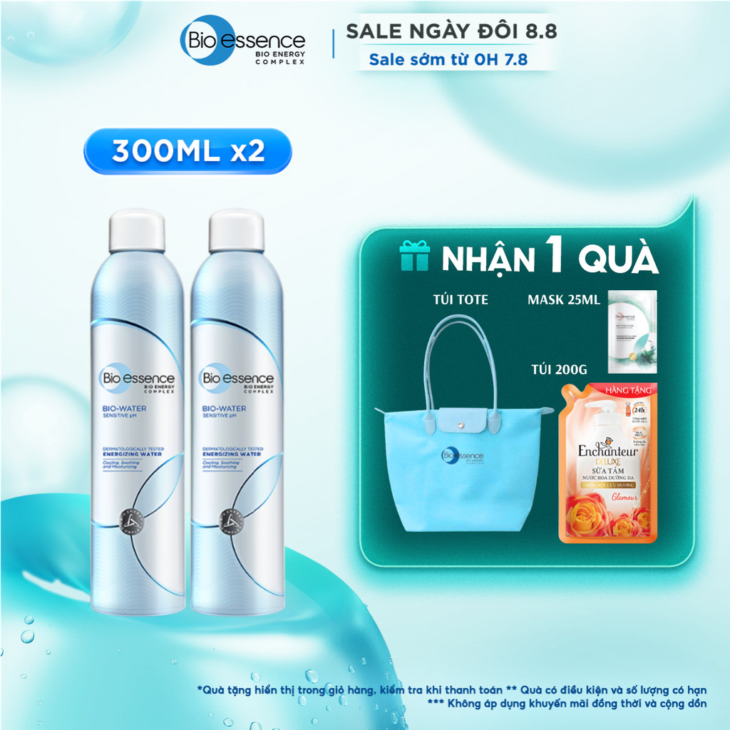 Combo 2 Nước Xịt Khoáng Bio-essence Dưỡng Da Ẩm Mượt Mịn Màng 300ml