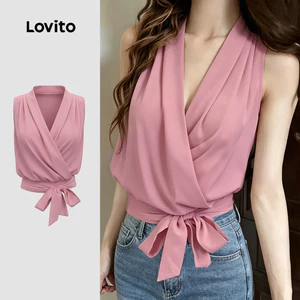 Áo nữ Lovito hồng xuân hè xếp ly phong cách thường ngày L189ED910