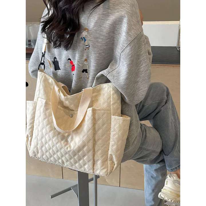 túi tote da túi xách kẹp nách Túi Tote dung tích lớn thường ngày túi đeo chéo một vai ca rô hình thoi mẫu mới thời trang 2026 túi tote nhẹ cho học sinh – 5