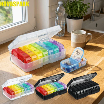 Hộp đựng thuốc 7 ngày NOVASPARK, Hộp đựng thuốc hàng tuần chống bụi chống ẩm, Hộp đựng thuốc một mặt có nhãn rõ ràng được niêm phong chống ánh sáng Hộp đựng thuốc mở lớn sử dụng hàng ngày