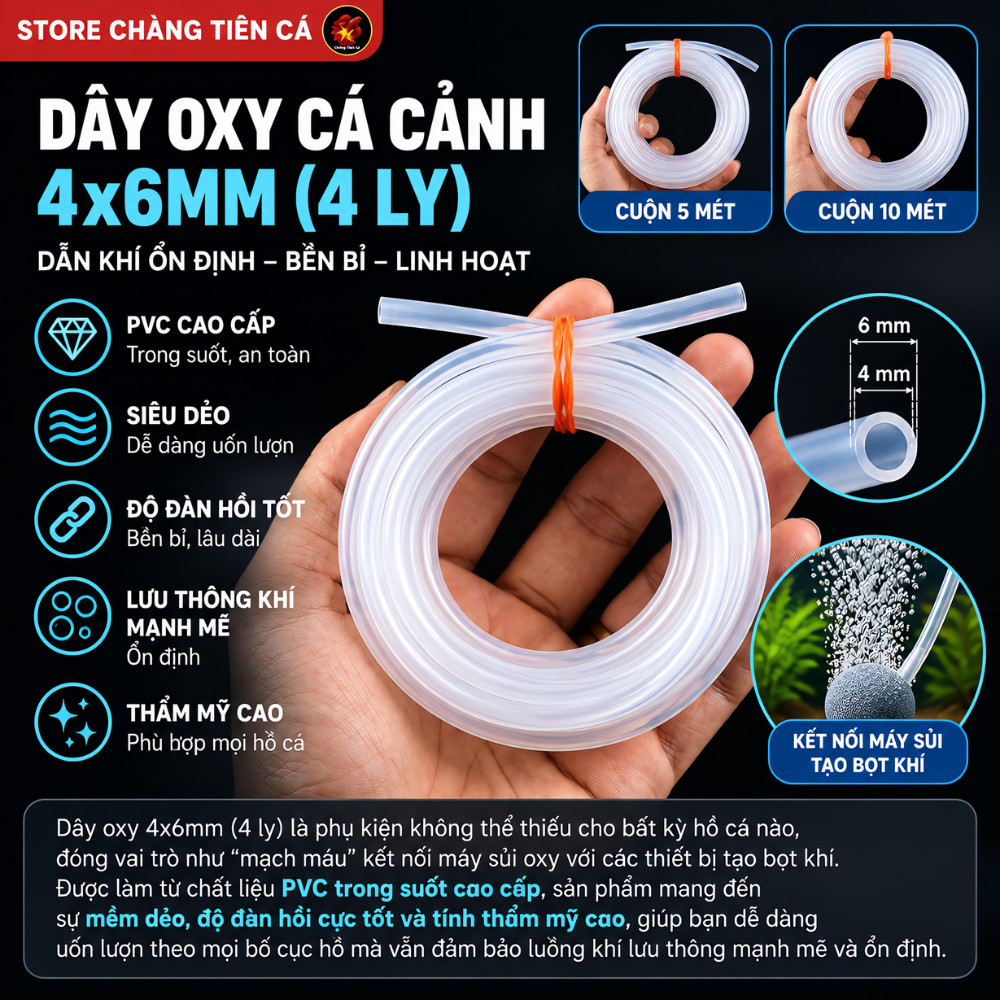 Ống Silicon / Dây Dẫn Khí OXY Siêu Dẻo 4x6mm - Ống Khí Bể Cá Chống Gập Siêu Bền