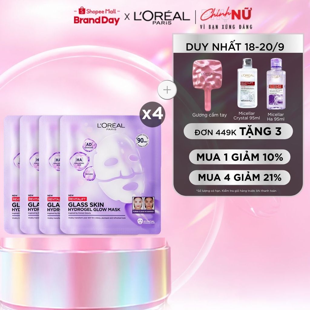 Mặt nạ thạch Glass Skin Hydrogel Glow cấp ẩm sâu, da căng mịn mướt, hiệu ứng chỉ sau 90 phút L'Oreal Paris
