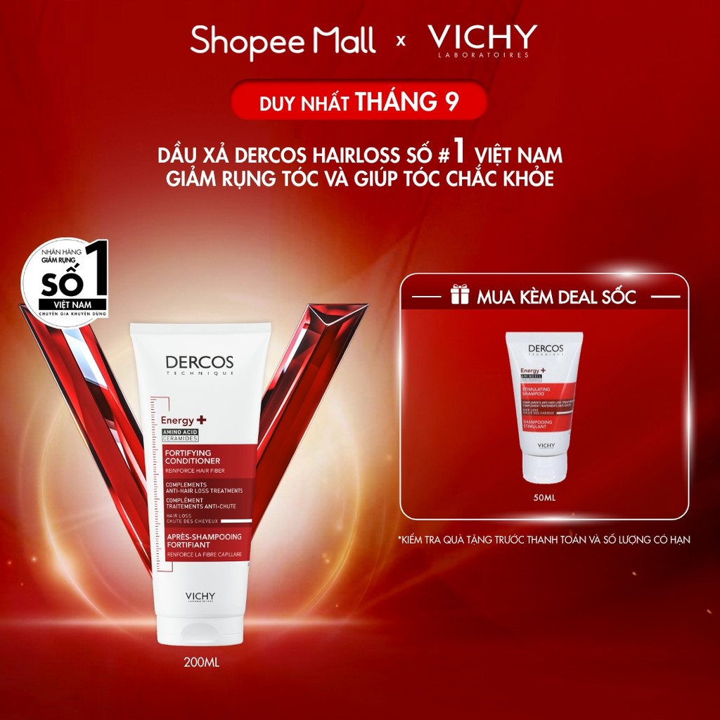 Dầu xả tăng cường dưỡng tóc chắc khoẻ, giảm gãy rụng Vichy Dercos Energy+ 200ml