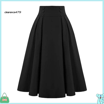 Clearance479 Váy Midi dáng rộng Váy Midi Nữ Váy Midi cạp cao dành cho nữ Váy Midi có nút Váy công sở chữ A có túi Váy bảo hộ lao động màu trơn dành cho nữ – dành cho mọi người