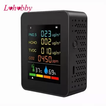 Cảm biến chất lượng không khí Six6-in-1 Đa chức năng PM2.5 Formaldehyde TVOC CO2 Máy đo CO2 Cảm biến CO2 Máy đo chỉ số chất lượng không khí trong nhà