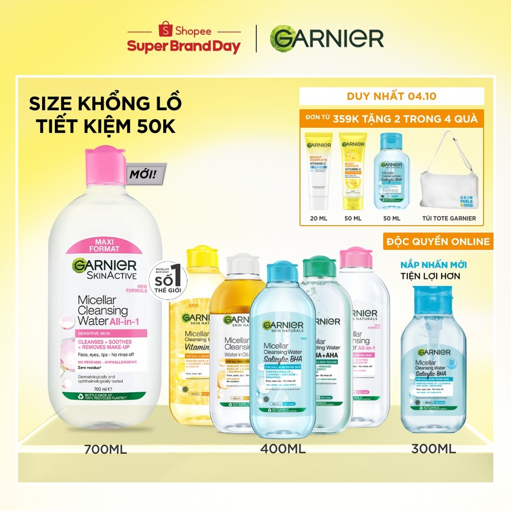[CÓ SIZE MỚI] Nước Tẩy Trang làm sạch sâu dịu nhẹ cho mọi loại da - Garnier Micellar Cleansing Water 400ml & 700ml