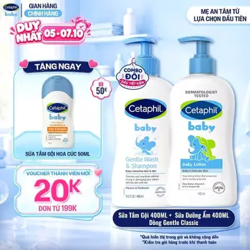 Combo Sữa tắm gội Cetaphil Baby Gentle Wash & Shampoo + Sữa dưỡng ẩm Cetaphil Baby Lotion 400ml/chai