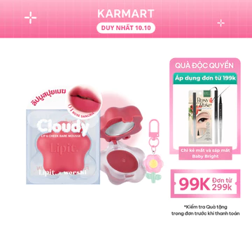 Son Kem Bùn Và Má Hồng 3in1 LIP IT X WORSHI CLOUDY LIP & CHEEK BARE MOUSSE 4.5G