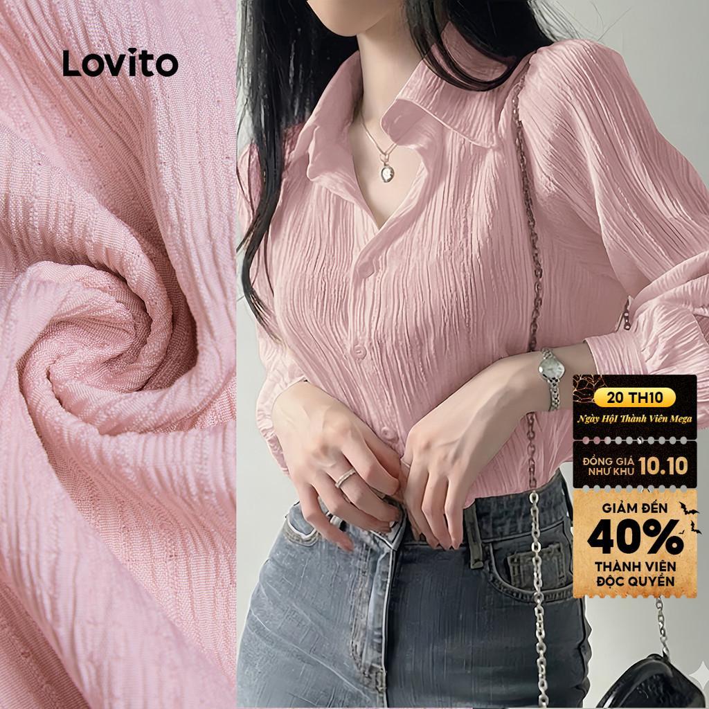 Lovito Áo phong cách thường ngày xếp ly mùa xuân/hè màu hồng cho nữ L195ED110