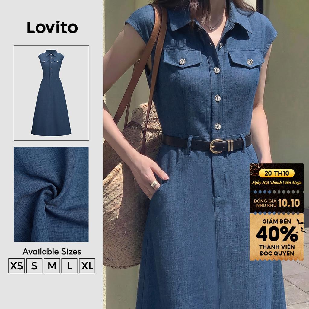 Lovito Váy liền thường ngày có túi khóa kim loại túi giả màu xanh dương mùa xuân/hè dành cho nữ (không Kèm Thắt Lưng) DRK8BR077