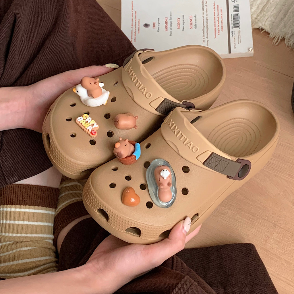 Phụ kiện lỗ khóa giày Capybara Ins dễ thương, phù hợp cho Crocs, DIY, tháo rời, kèm hoa