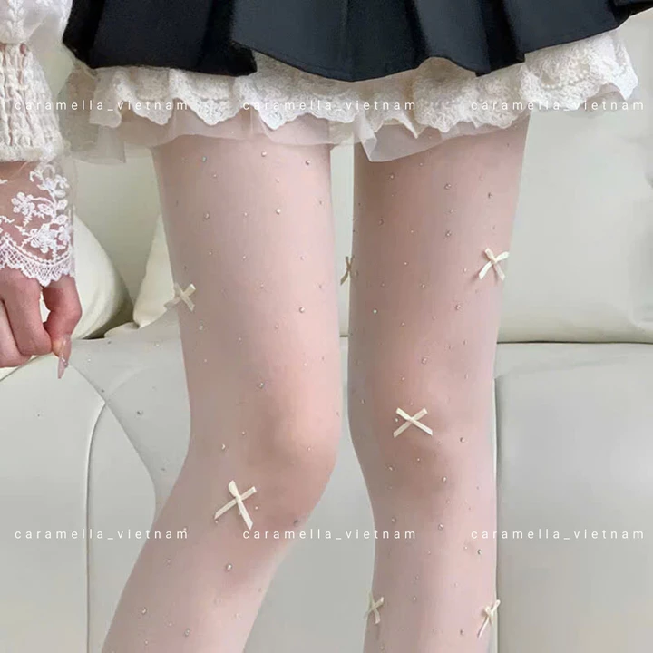 Quần Tất Đính Ngọc Gắn Nơ Caramella Quần Tất Nơ Tất Tàng Hình Tất Nữ Siêu Dai Đi Tiệc Lolita H158 – 5