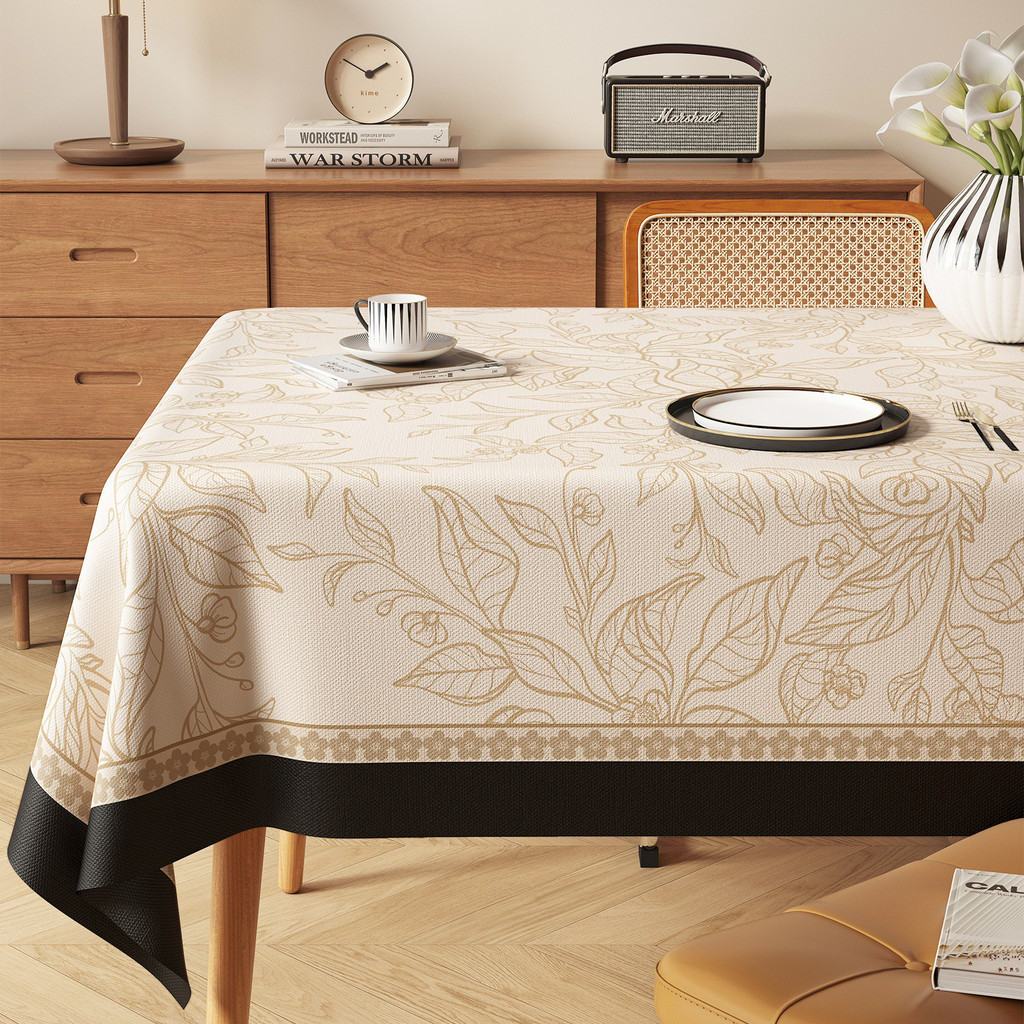 Khăn trải bàn họa tiết cổ điển Pháp | Vải cotton linen màu kem vàng, phong cách châu Âu sang trọng, dễ giặt, trang trí bàn ăn, bàn trà