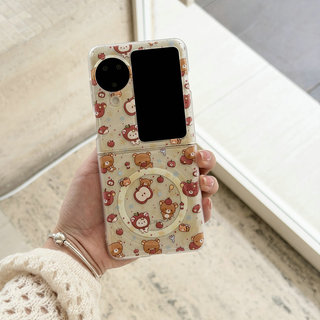 Ốp điện thoại gấp cho Oppo Find N3 Flip Boyang Design Easy Bear Love Giá đỡ từ tính Vòng tay vỏ điện thoại tpu cứng