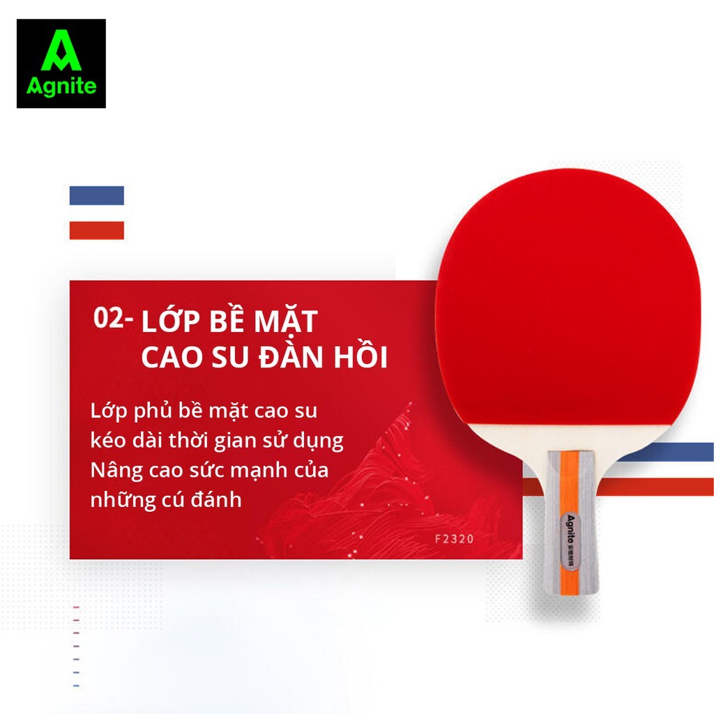 Bộ 2 Vợt Bóng Bàn Agnite Bằng Gỗ Chính Hãng Siêu Nhẹ Mặt Mút Đàn Hồi Tiêu Chuẩn Thi Đấu