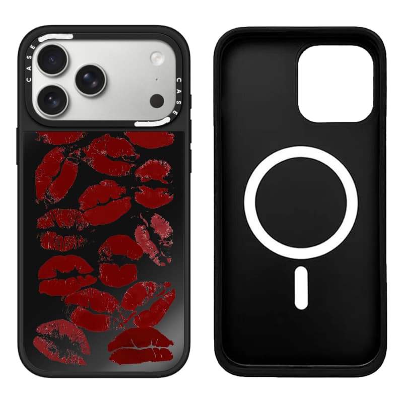 CASECASE X Red Lips Case Black & Sliver Mirror Vỏ iPhone hút từ tính cho iPhone 17 Air 16 15 14 13 12 Pro Max Plus Ốp lưng cứng có hộp khắc logo