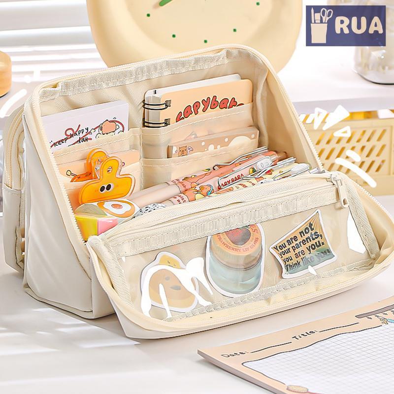 RUA Dung Tích Lớn Túi Đựng Bút Chì 9 Lớp Hai Mặt Có Thể Tháo Rời Hộp Đựng Đa Năng Túi Bảo Quản Đơn Giản Lật Văn Phòng Phẩm Túi Mới