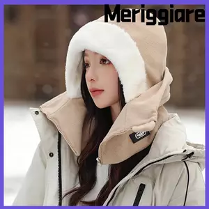 Mũ len nữ MERIGGIARE, Bộ khăn quàng cổ mũ dày có thể tháo rời, Mũ bảo vệ tai ấm áp mùa đông Unisex