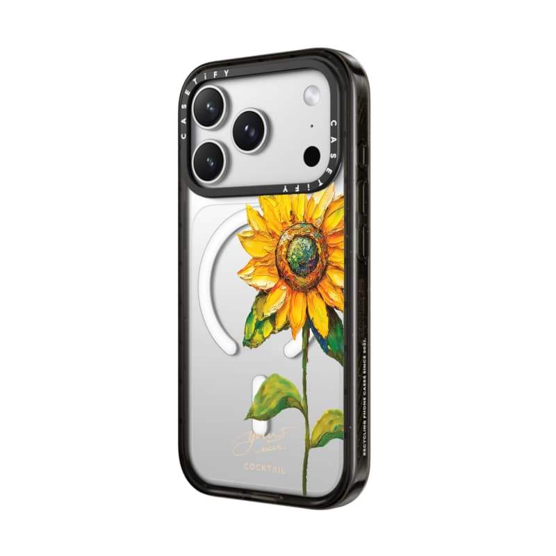 CASECASE X COCKTAIL 's Sunflower Black Edge Clear Hard Từ Hút Tác Động Dành Cho Apple IPhone 12 13 14 15 16 17 Pro Max Air Plus Có Hộp
