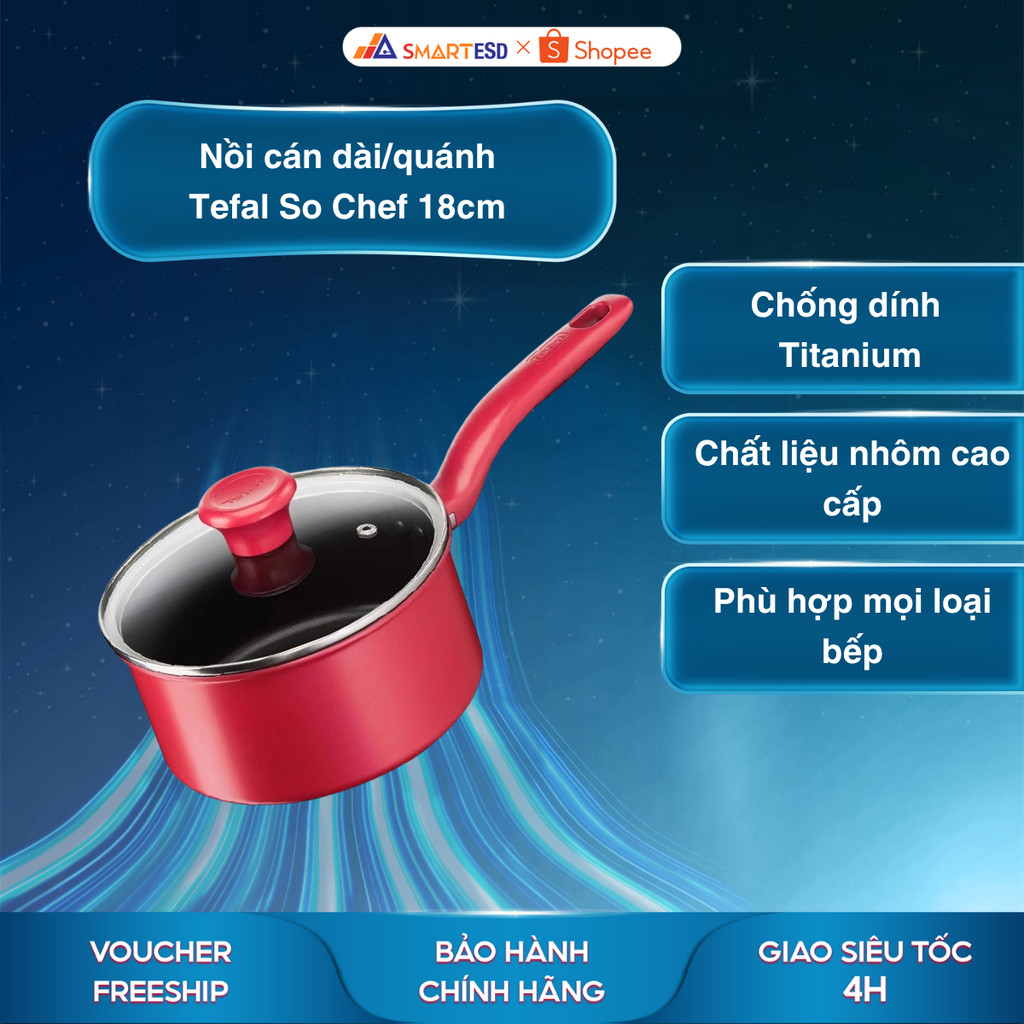 Nồi cán dài/quánh Tefal So Chef 18cm (G1352395/ G1352396) - Bảo hành chính hãng 24 tháng