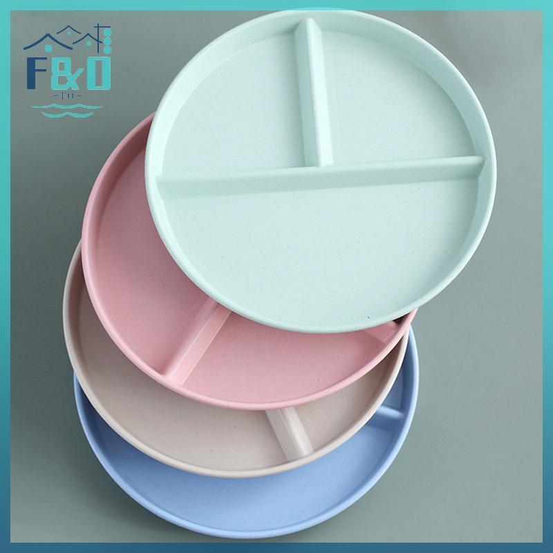 [F & O] Đĩa ngăn phương Tây ba lưới dành cho thực phẩm Đĩa chia Salad trái cây Rơm lúa mì Đĩa ăn kiêng Khay đựng thức ăn Đồ ăn nhà bếp {vn}
