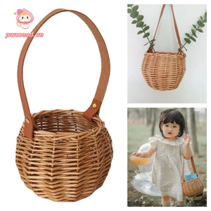 PWSSEND Dệt Chậu Hoa, Đạo Cụ Ảnh Màu Nâu Treo Giỏ Hoa, Sáng Tạo Trang Trí Nhà Cửa Thắt Lưng Pu Để Bàn Trang Trí Giỏ Chứa Đồ Ban Công Sân Thượng