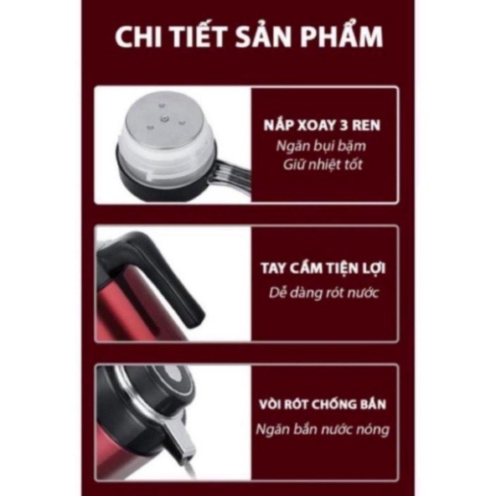 Ấm siêu tốc kết hợp ủ nóng giữ nhiệt 2 lớp, đun nước ấm, đun bình nước, đun siêu tốc Inox - ST21