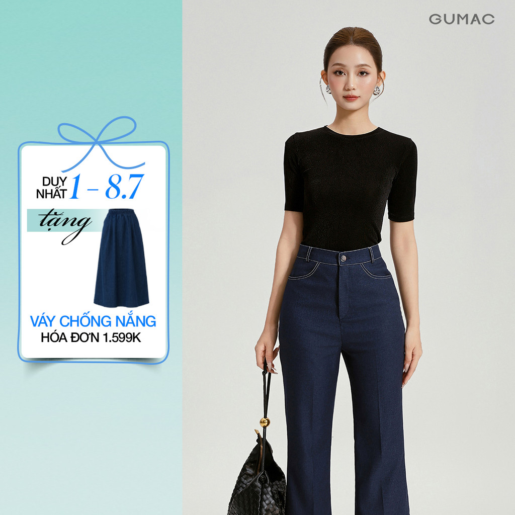 Áo Thun Nữ GUMAC Áo Kiểu Ôm Body Cổ Tròn Tay Lửng Vải Thun Ánh Nhũ Cao Cấp ATG04005
