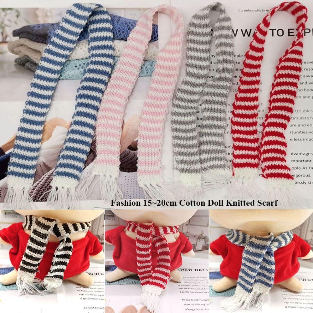 FLAZEA Khăn quàng cổ mùa đông dễ thương, Khăn dệt kim búp bê Handmake, Phụ kiện búp bê thu nhỏ DIY Khăn sọc thời trang nhiều màu cho búp bê Cotton 15 ~ 20cm Đồ chơi quà tặng trẻ em