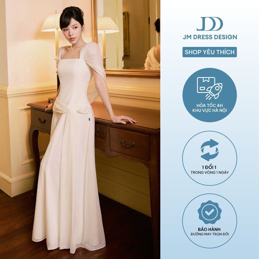Đầm Party 2 Dây Tà Vắt Bung 1P02.2605, Đầm Dài Dự Tiệc Dáng Suông Rũ Nhẹ Thiết Kế Draping Sang Trọng, Váy Tiểu Thư By JM