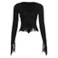 CQCJ Áo Crop top nữ, Áo thun nữ cổ chữ V, Slim Fit Tua Rua Viền viền không đều Trang phục dự tiệc