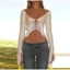 CQCJ Áo Crop top nữ, Áo thun nữ cổ chữ V, Slim Fit Tua Rua Viền viền không đều Trang phục dự tiệc
