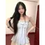 Nút thắt nơ ngọt ngào kiểu Pháp Áo ống không tay có dây buộc eo hẹp Slim-fit Hot Girl Top Slimmer Look Áo Vest xanh mùa hè