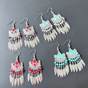 Retro Bohemian Bông Tai Phong Cách Dân Tộc Tua Rua Dài Dopamine Bông Tai Mùa Hè Đi Biển Du Lịch Kỳ Nghỉ