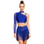 Nyeemya Nữ Latin Salsa Trang Phục Khiêu Vũ Đơn Tay Dài Bất Đối Xứng Vai Kim Cương Giả Crop Top Và Năng Động Tầng Tua Rua Váy Cho Cha Cha Tango