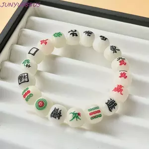 JUNYUE88US Vòng tay mạt chược, Dây tay đàn hồi Vòng tay hạt Acrylic, Phụ kiện trang sức thủ công dễ thương Cô gái may mắn