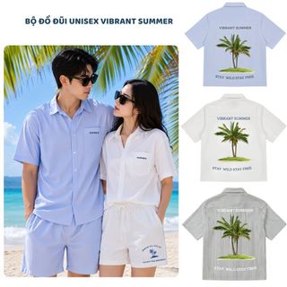 Bộ Đũi Kẻ VIBRANT SUMMER Unisex Form Rộng - Sơ Mi Đũi Nam Tay Ngắn Phối Quần Đùi Cạp Chun Thoáng Mát