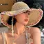 KUZHEN Mũ Rơm Thời Trang Nữ Phong Cách Hàn Quốc Với Nơ Hoa Mũ Chống Nắng Vành Lớn Cho Mùa Hè Sử Dụng Ngoài Trời HOT