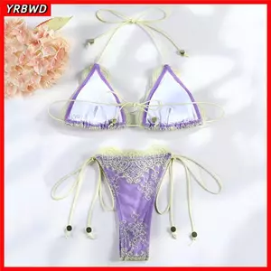 YRBWD 2 Cái / bộ Đồ Bơi Nữ, Bộ Bikini Ren Chắp Vá Rỗng, Thời Trang Mùa Hè Băng Tam Giác Đồ Bơi Đi Biển