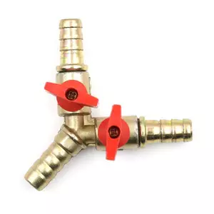 Van bi tắt 3 chiều Tee Brass Y 3 / 8 "Dầu khí nhiên liệu Barb - Pa 60-100 [Vn]