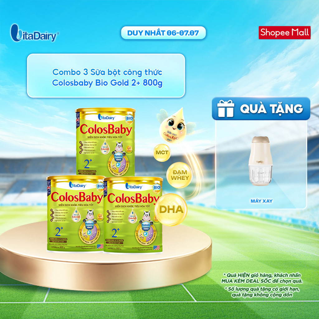[COMBO 3 LON] Sữa bột ColosBaby Bio Gold 2+ cho trẻ trên 2 tuổi - Hỗ trợ tiêu hoá, bổ sung dinh dượng - Lon 800g