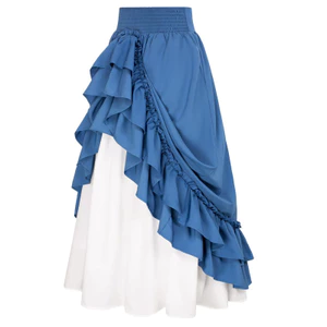 Phục Hưng Trang Phục Nữ Thường Ngày Hai Lớp Co Giãn Eo Nút Lưng Đôi Ruffle Shirring Dài Maxi Váy